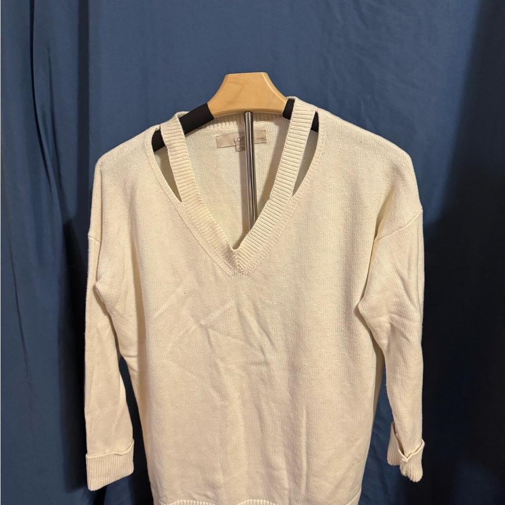 LOFT Cream V-Neck Sweater